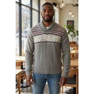 Chaps Fair Isle Nordic Pullover Men M Mock Neck Sweater Apres Ski Chalet